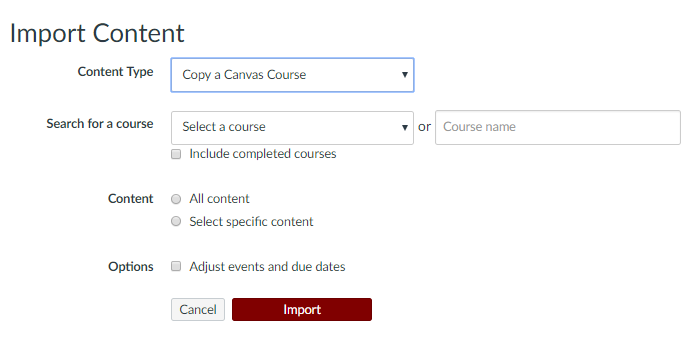 Image of Content Import Options