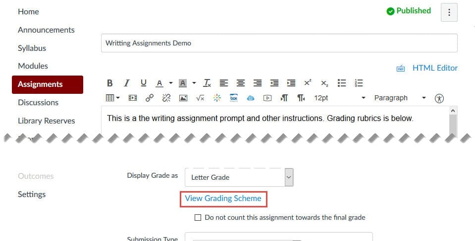 Click on the View Grading Scheme link under Display Grade as to choose the appropriate grading scheme.