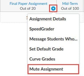 Mute Assignment link in Canvas Gradebook