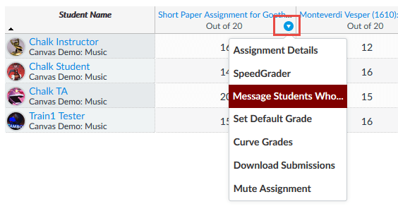 Image Showing Message Students Who...Function in Canvas Gradebook