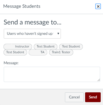 Image Showing Message Students Dialog Box