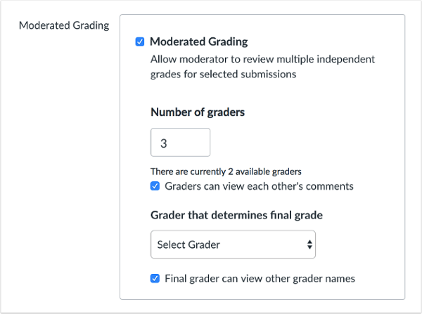 Box with moderated grading options for a Canvas assignment