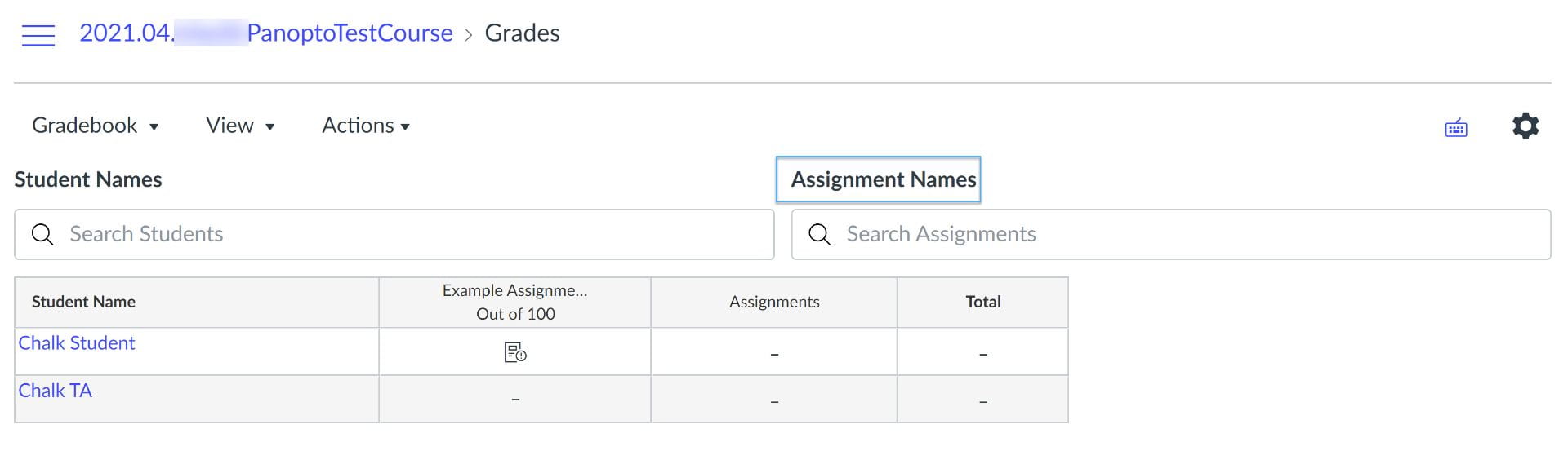 Assignment Names search field in Gradebook