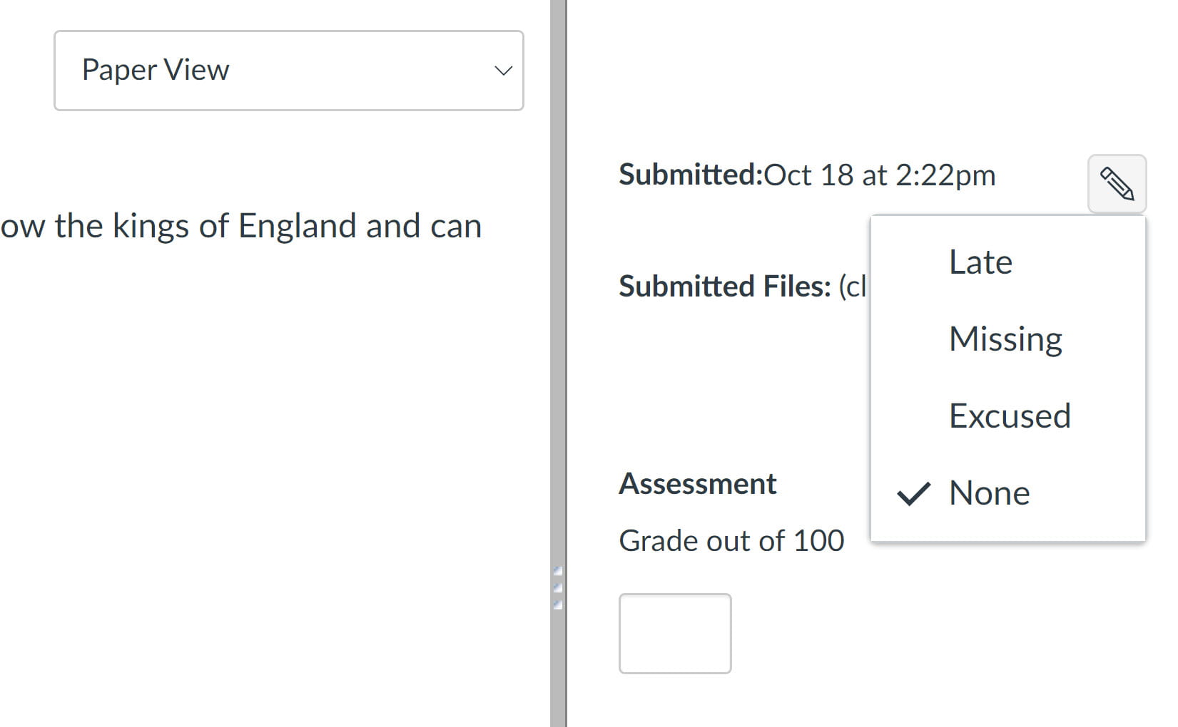 Edit icon and submission status label options