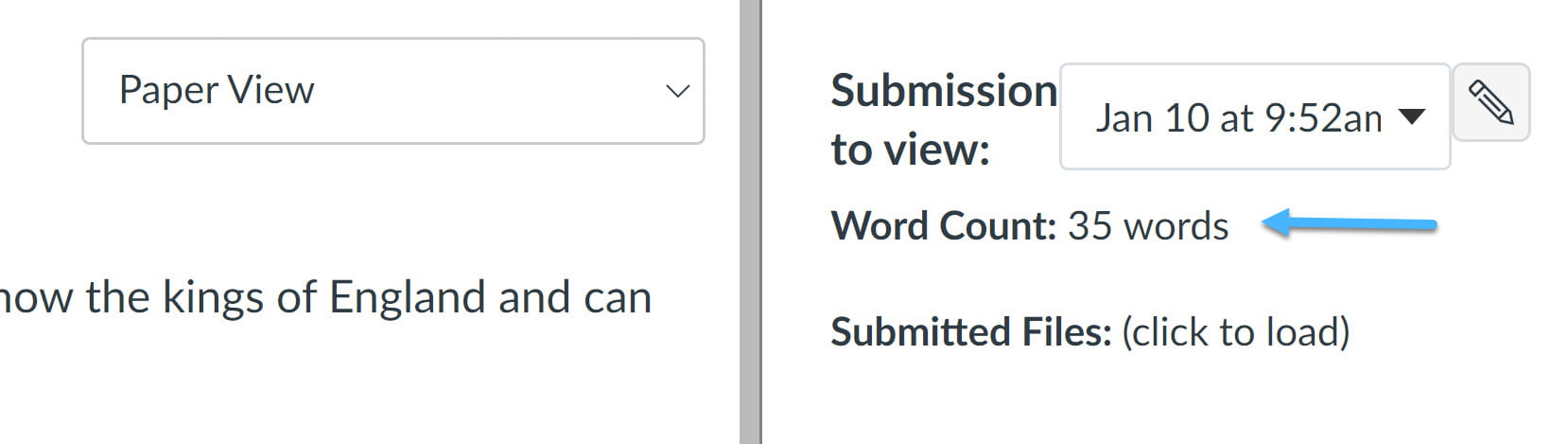 Student submission with word count indicated