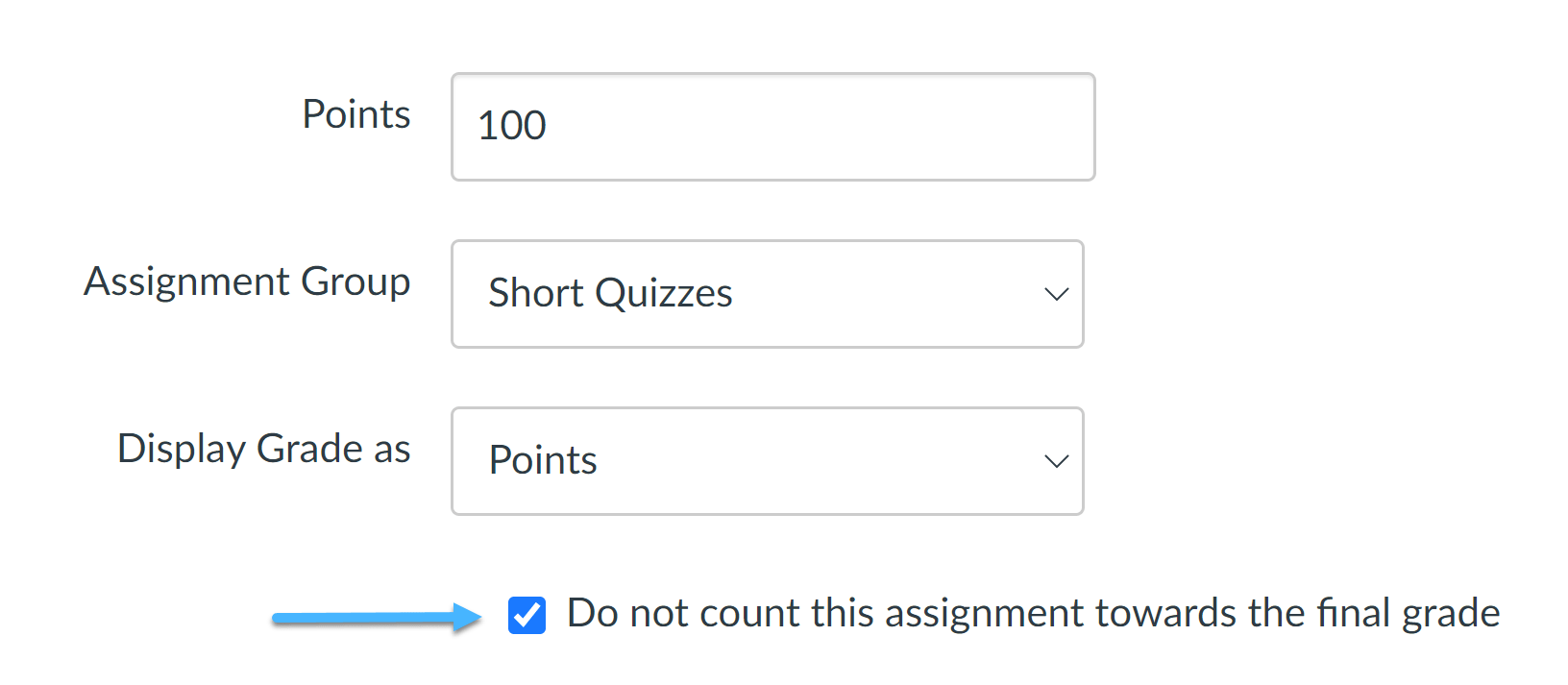 Do Not Count This Assignment Toward Final Grade Checkbox Checked