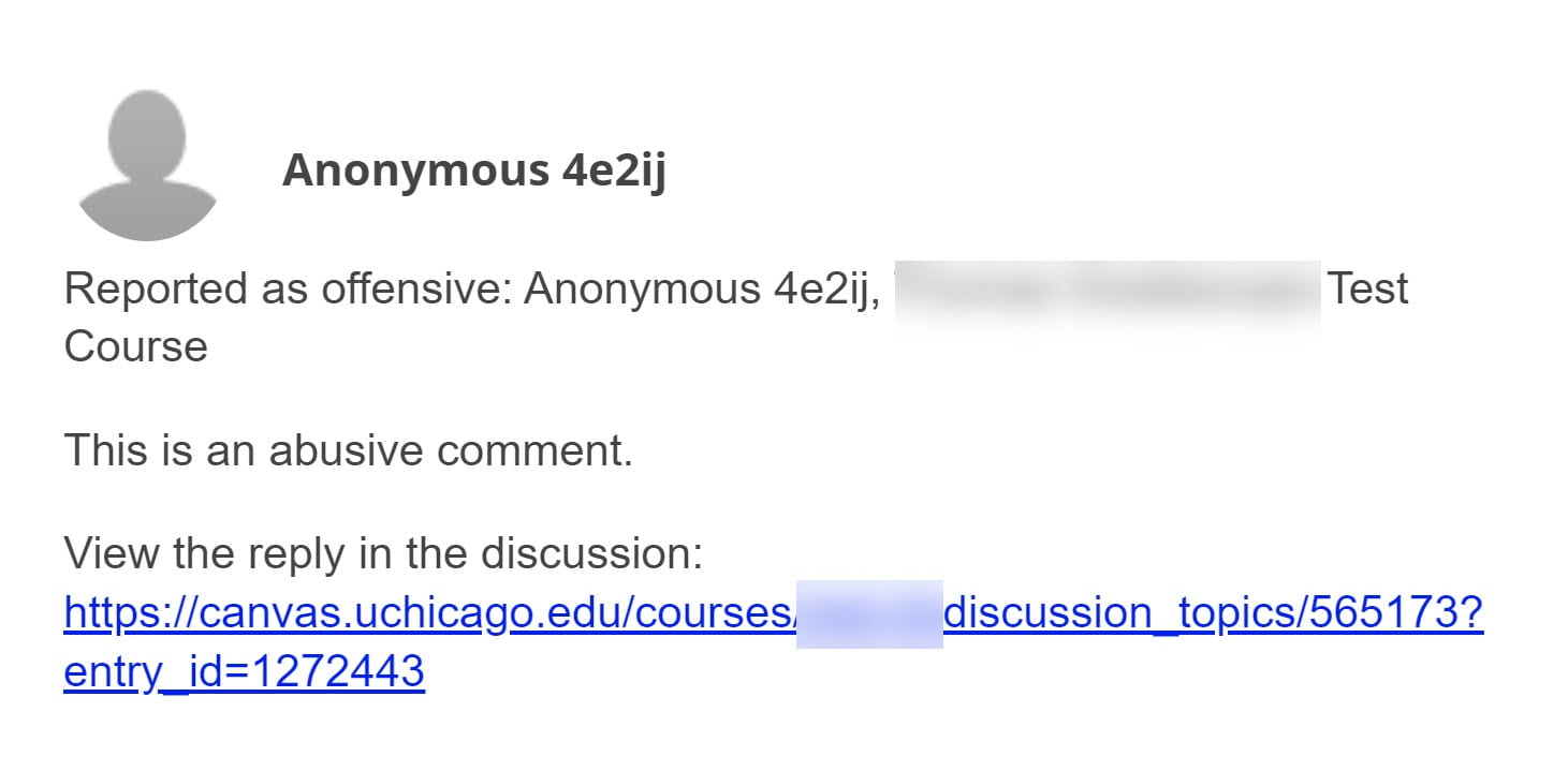Email Notifying Instructor of Abusive Comment